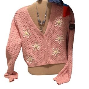 Willow & Wind Pink Floral Knit Women's Sweater cardigan